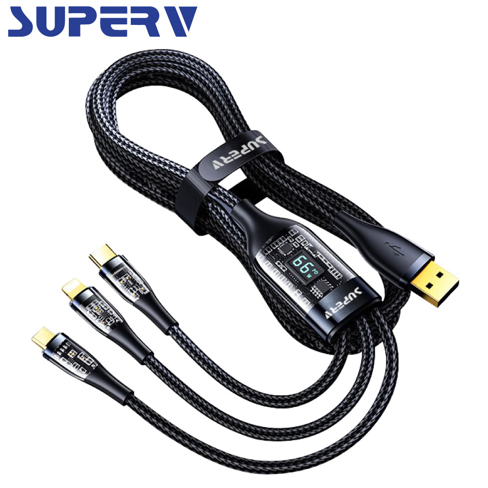 SuperV rt66 3in1 66W 多功能數顯快速充電線(120cm)