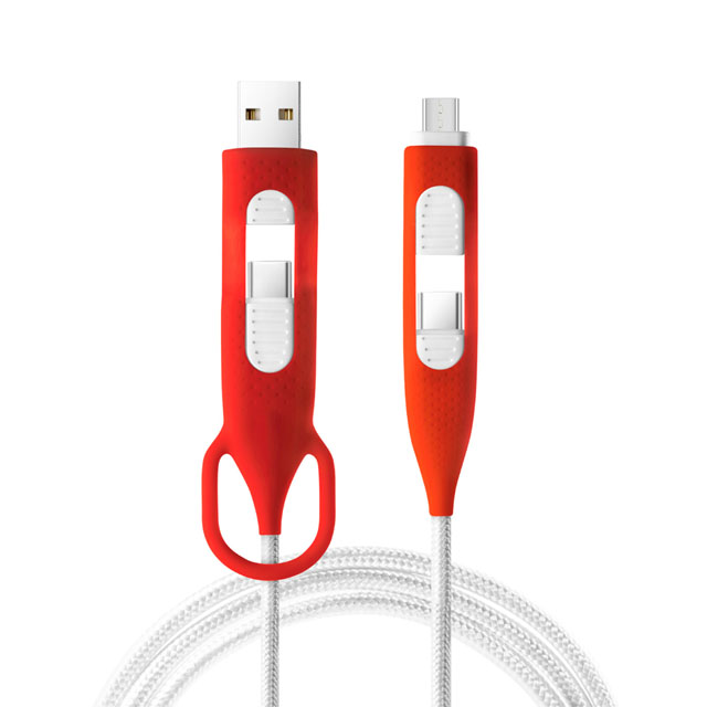 Bone / 4合1充電傳輸線 USB-C/USB-A/microUSB - 簡約紅