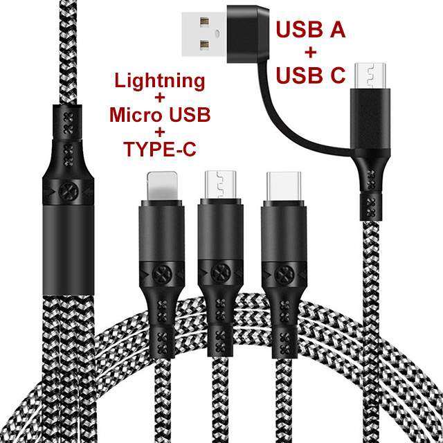 【2入組】Golf 雙USB 3A Lightning/Type-C/Micro 快速充電線 1.2m (黑)