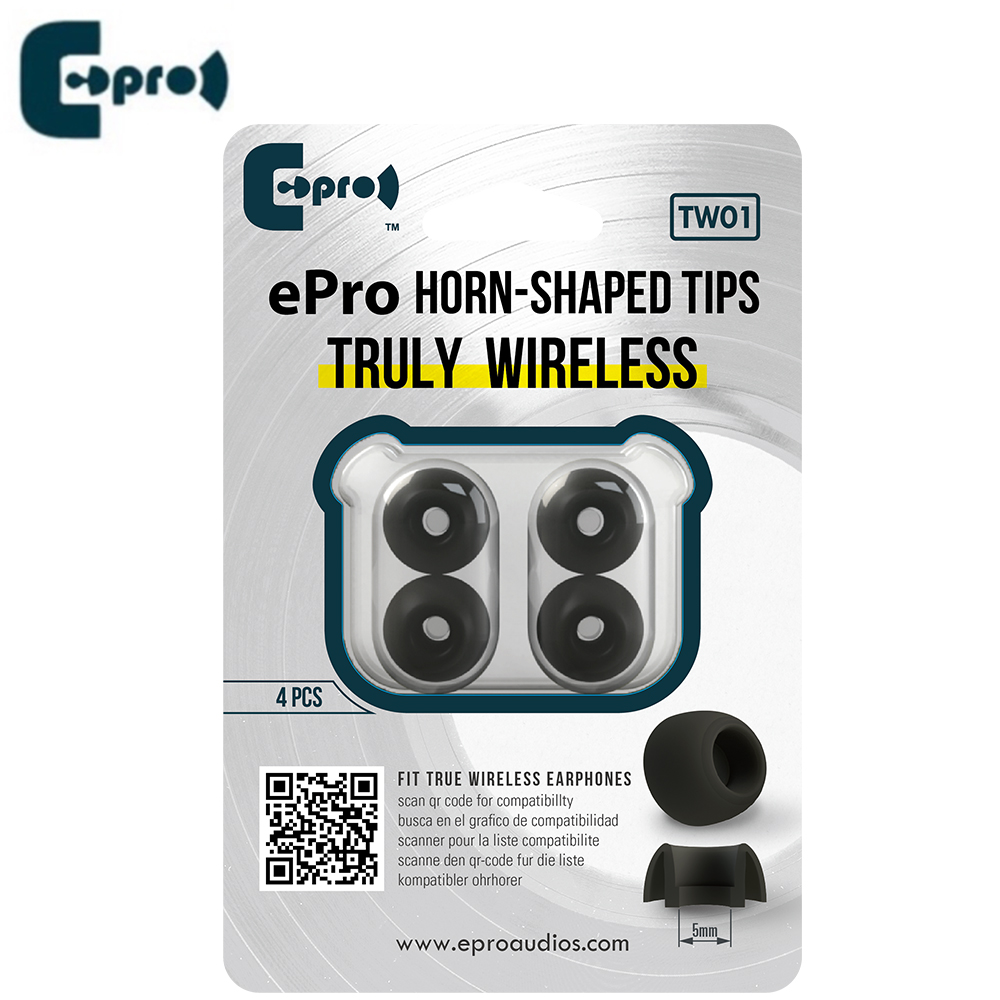 ePro TW01(5mm) 真無線藍牙耳機專用耳塞 專利Horn-Shaped Ear Tips 四入裝