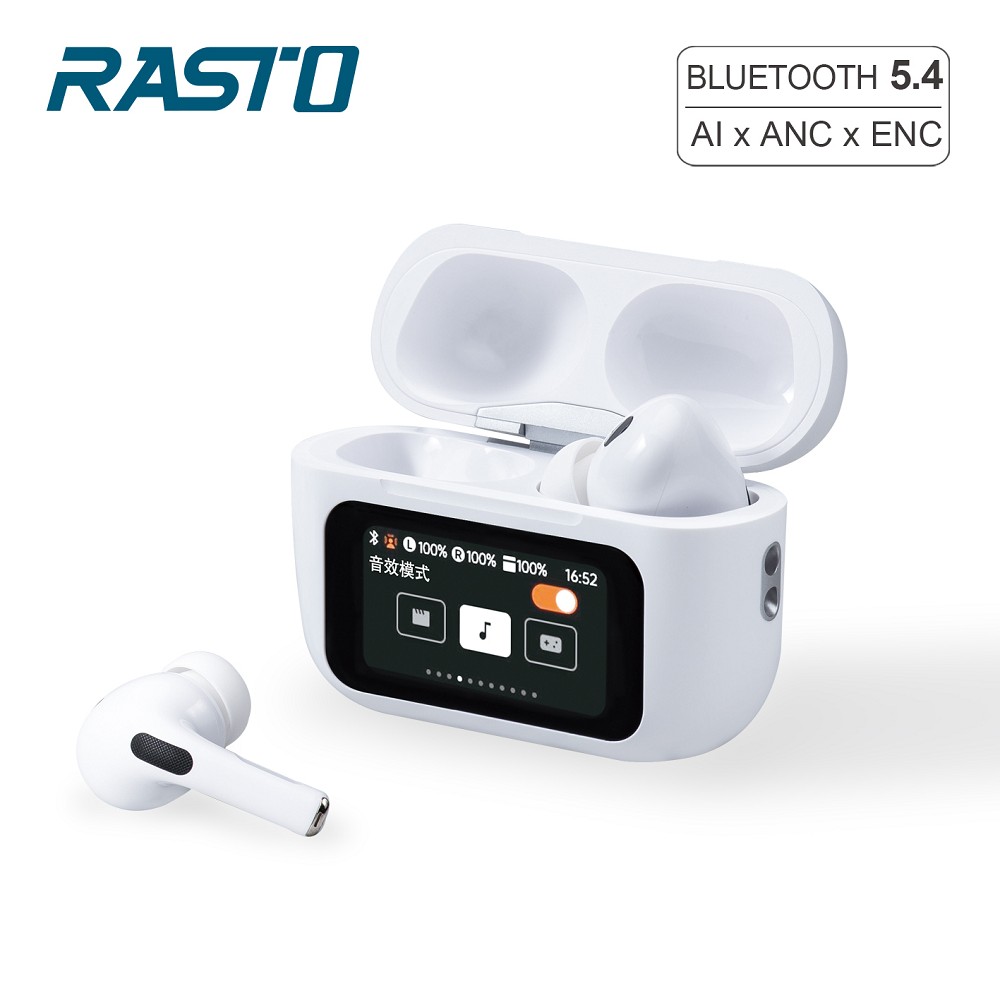 RASTO RS70 AI智慧全觸控螢幕ANC+ENC主動降噪藍芽5.4耳機