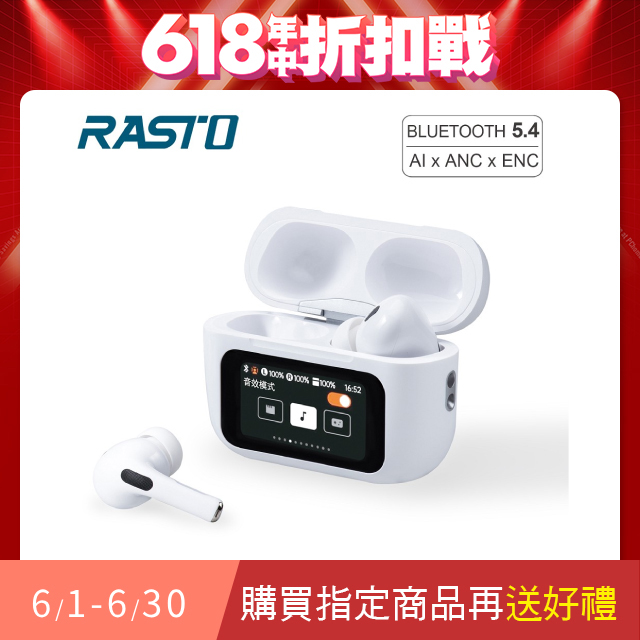 RASTO RS70 AI智慧全觸控螢幕ANC+ENC主動降噪藍芽5.4耳機
