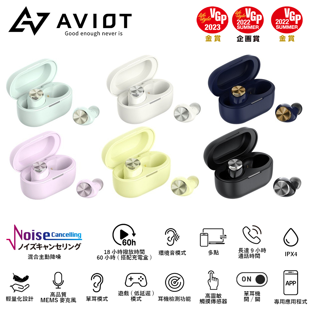 AVIOT 真無線藍牙耳機 TE-D01v (小型混合降噪)