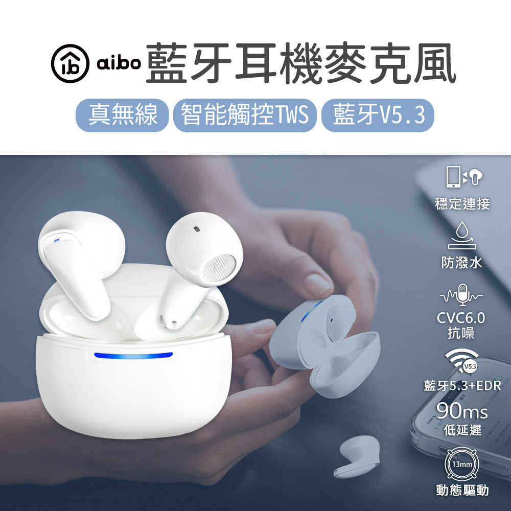 aibo BTDX 真無線TWS 智慧觸控藍芽V5.3耳機麥克風(搭載充電盒)