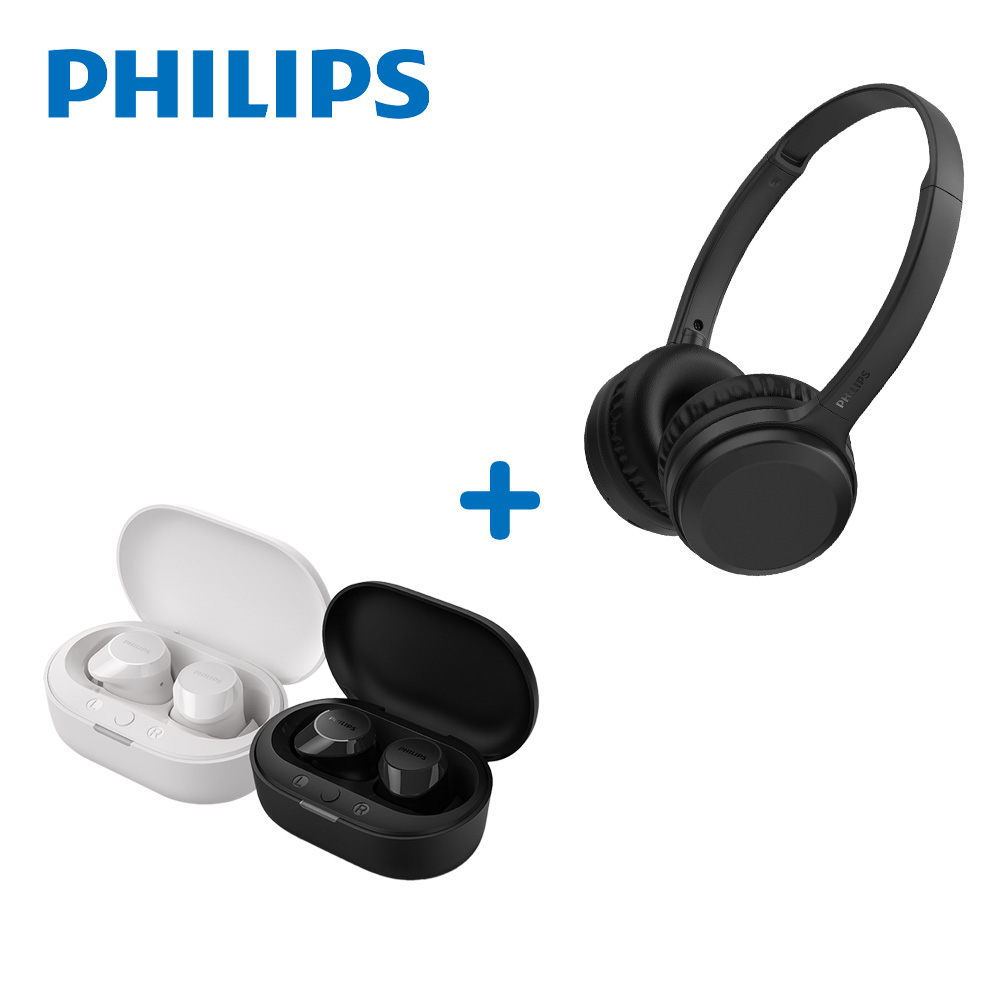 PHILIPS 飛利浦 超值耳機組 - TAT1209通話降噪重低音藍牙耳機+釹磁鐵單體藍牙耳罩耳機