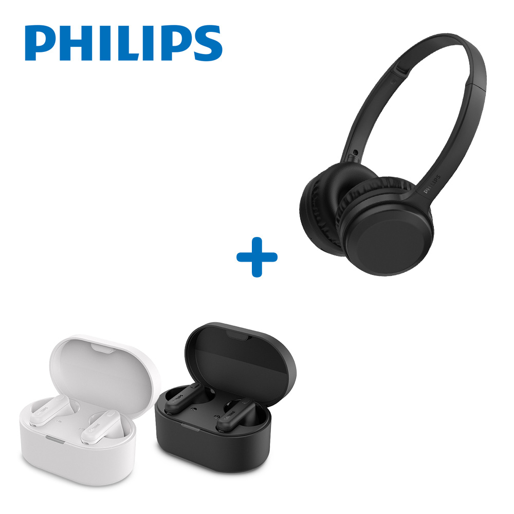 PHILIPS 飛利浦 超值耳機組 - TAT1108人體工學舒適型真無線藍牙耳機+TAH1108BK釹磁鐵單體藍牙耳罩耳機