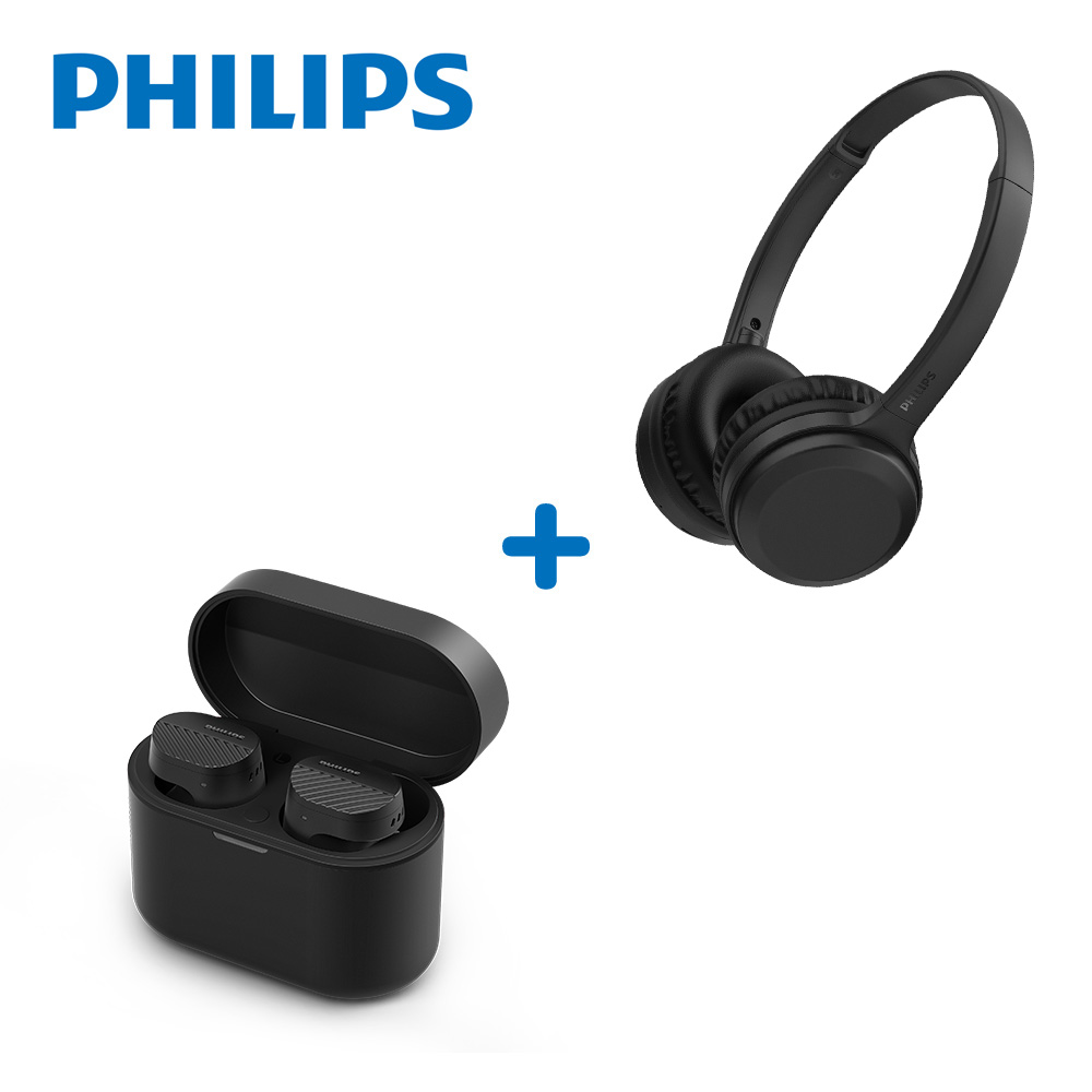 PHILIPS 飛利浦 超值耳機組 - TAT5000長續航 6 AI MICS ANC主動降噪藍牙耳機+TAH1108BK釹磁鐵單體藍牙耳罩耳機