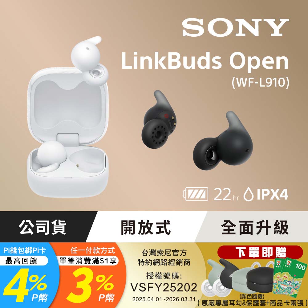 SONY 索尼 LinkBuds Open 開放式真無線耳機 WF-L910(公司貨 保固12+6個月)
