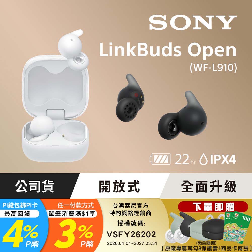 SONY 索尼 LinkBuds Open 開放式真無線耳機 WF-L910(公司貨 保固12+6個月)