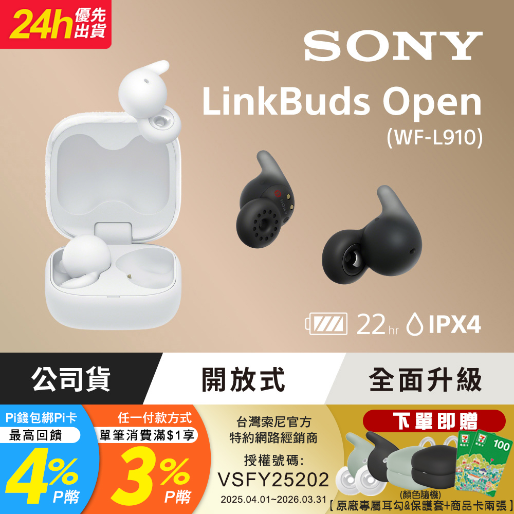 SONY 索尼 LinkBuds Open 開放式真無線耳機 WF-L910(公司貨 保固12+6個月)