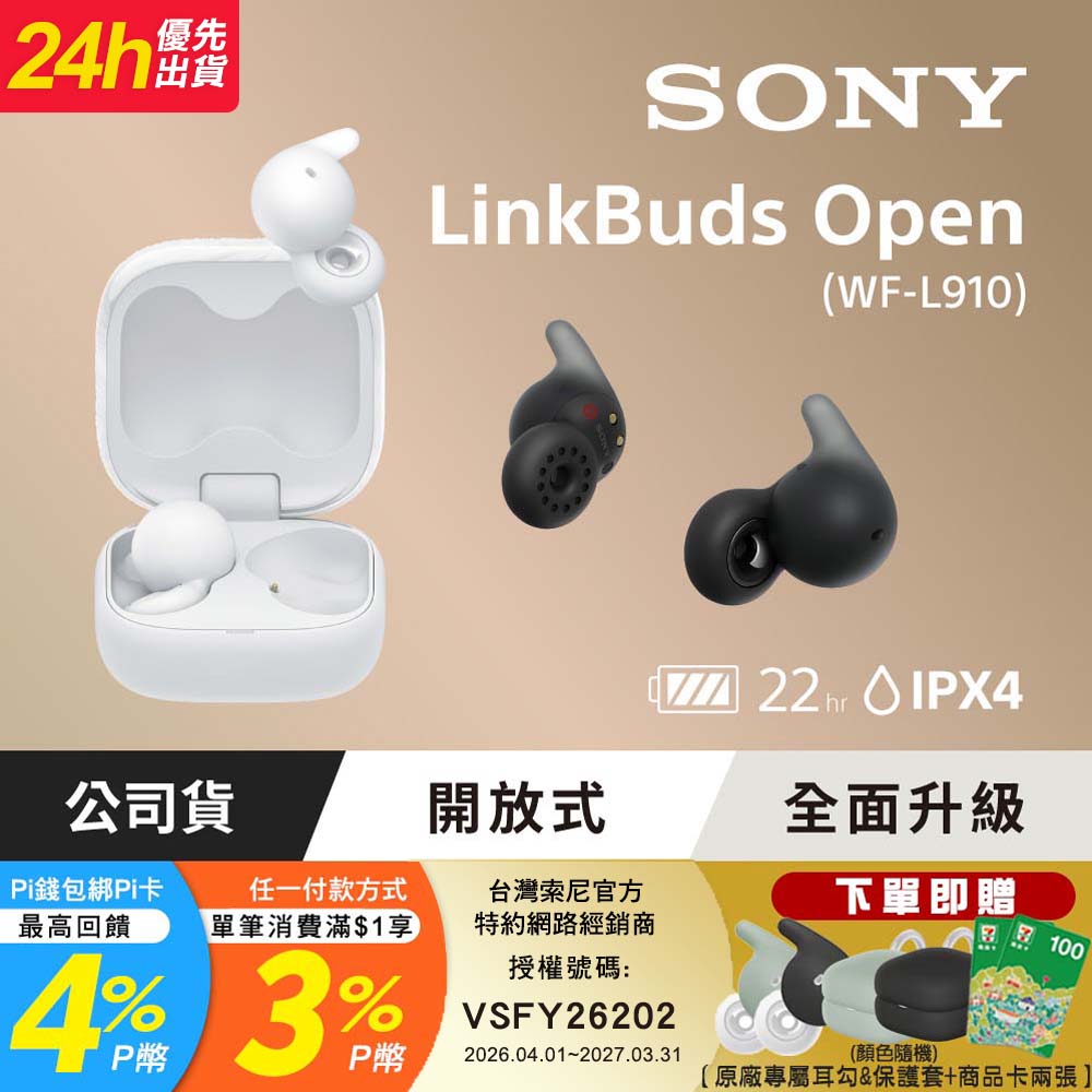 SONY 索尼 LinkBuds Open 開放式真無線耳機 WF-L910(公司貨 保固12+6個月)