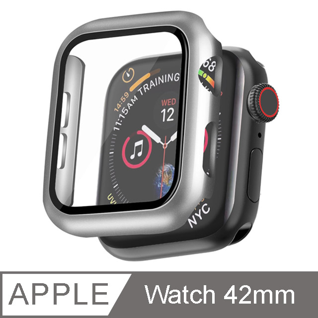 IN7 Apple Watch手錶防摔電鍍保護殼 PC+鋼化膜 保護套42mm-銀色