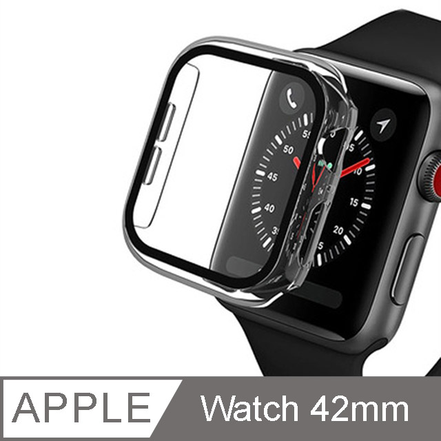 IN7 Apple Watch手錶防摔電鍍保護殼 PC+鋼化膜 保護套42mm-透明