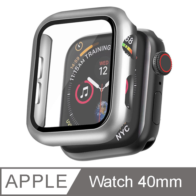 IN7 Apple Watch手錶防摔電鍍保護殼 PC+鋼化膜 保護套40mm-銀色