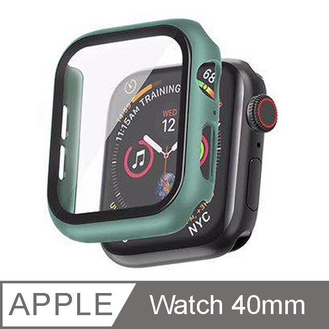 IN7 Apple Watch手錶防摔電鍍保護殼 PC+鋼化膜 保護套40mm-墨綠