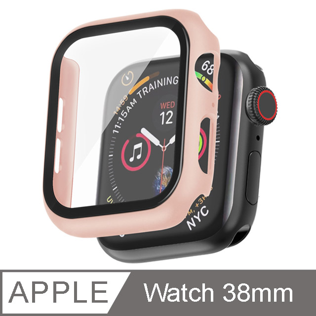 IN7 Apple Watch手錶防摔電鍍保護殼 PC+鋼化膜 保護套38mm-粉紅