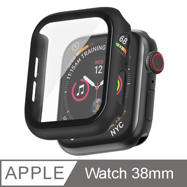 IN7 Apple Watch手錶防摔電鍍保護殼 PC+鋼化膜 保護套38mm-黑色