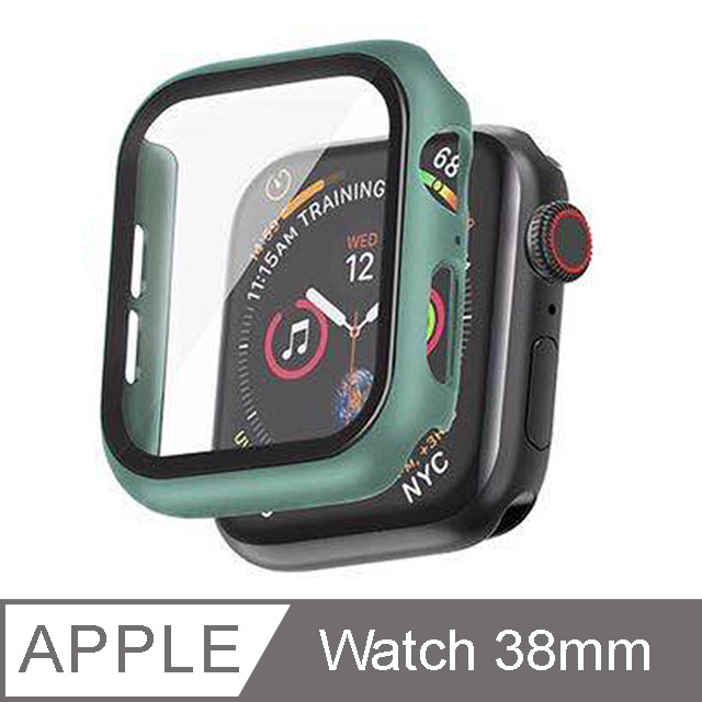 IN7 Apple Watch手錶防摔電鍍保護殼 PC+鋼化膜 保護套38mm-墨綠