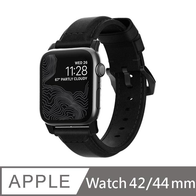 美國NOMADxHORWEEN(Apple Watch專用質樸黑皮革錶帶)-經典黑