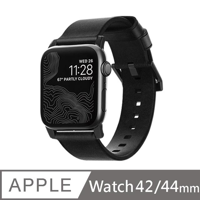 美國NOMADxHORWEEN(Apple Watch專用質樸黑皮革錶帶)-摩登黑