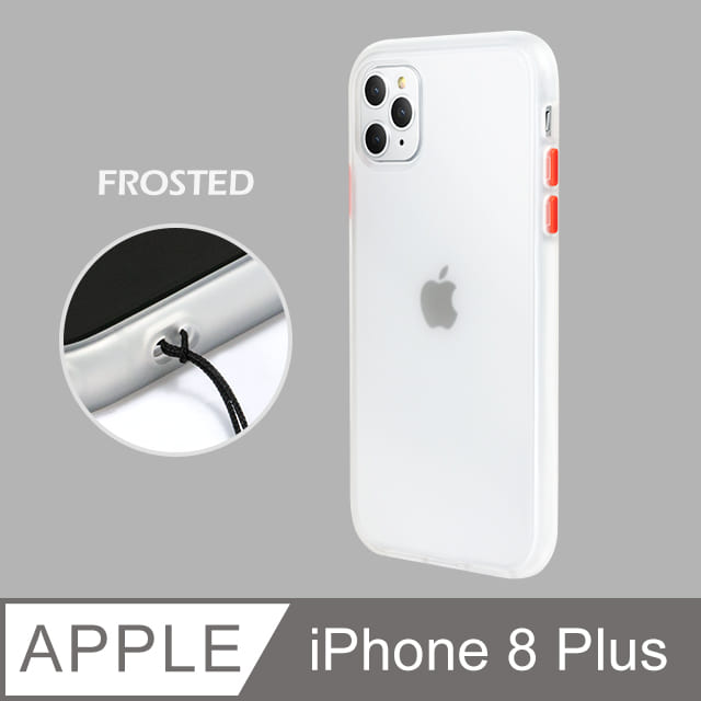 【個性撞色防摔】iPhone8 Plus 手機殼 i8 Plus 親膚手感 鏡頭加高 不留指紋(白+紅鍵/有吊飾孔)