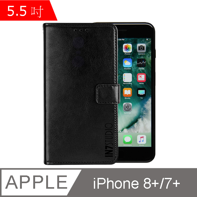 IN7 瘋馬紋 iPhone 8+/7+ (5.5吋) 錢包式 磁扣側掀PU皮套 吊飾孔 手機皮套保護殼-黑色