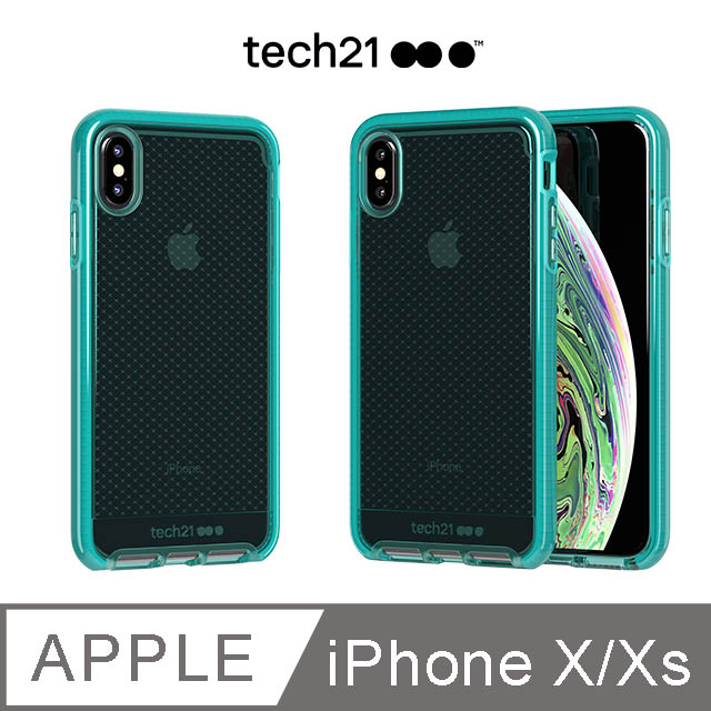 英國Tech 21超衝擊EVO CHECK防撞軟質格紋保護殼-iPhone Xs 透綠