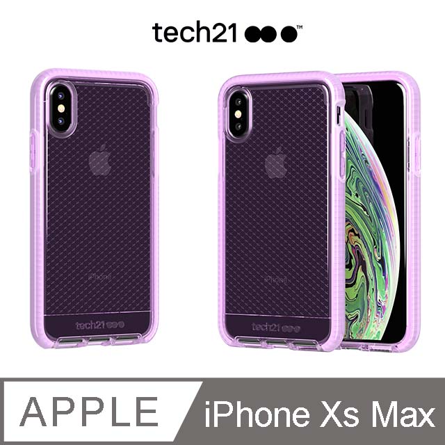 英國Tech 21超衝擊EVO CHECK防撞軟質格紋保護殼-iPhone Xs Max 透紫