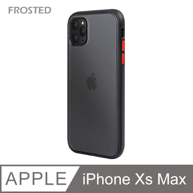 【個性撞色防摔】iPhone Xs Max 手機殼 iXs Max 親膚手感 鏡頭加高 不留指紋(黑+紅鍵)
