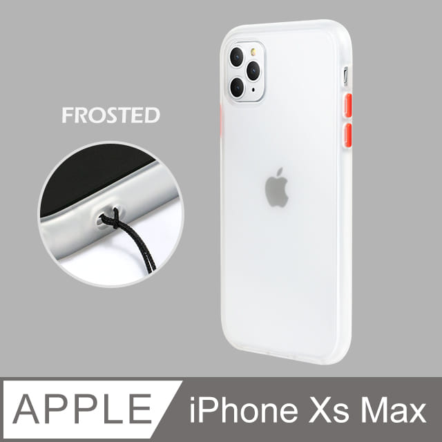 【個性撞色防摔】iPhone Xs Max 手機殼 iXs Max 親膚手感 鏡頭加高 不留指紋(白+紅鍵/有吊飾孔)