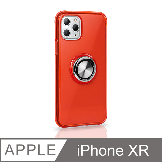 《指環支架空壓殼》 iPhone XR 手機殼 防摔 iXR 保護殼 磁吸式 手機支架 軟殼(透紅)