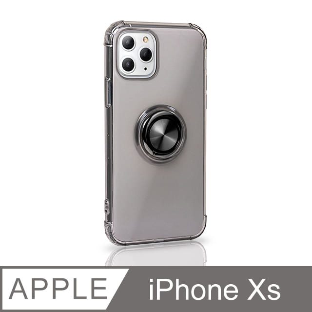 《指環支架空壓殼》 iPhone Xs 手機殼 防摔 iXs 保護殼 磁吸式 手機支架 軟殼(透黑)
