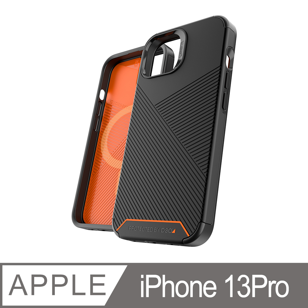 Gear4 iPhone 13 Pro 6.1吋 D3O® 迪納利黑橘條紋磁吸款-抗菌頂級軍規(5米)防摔保護殼