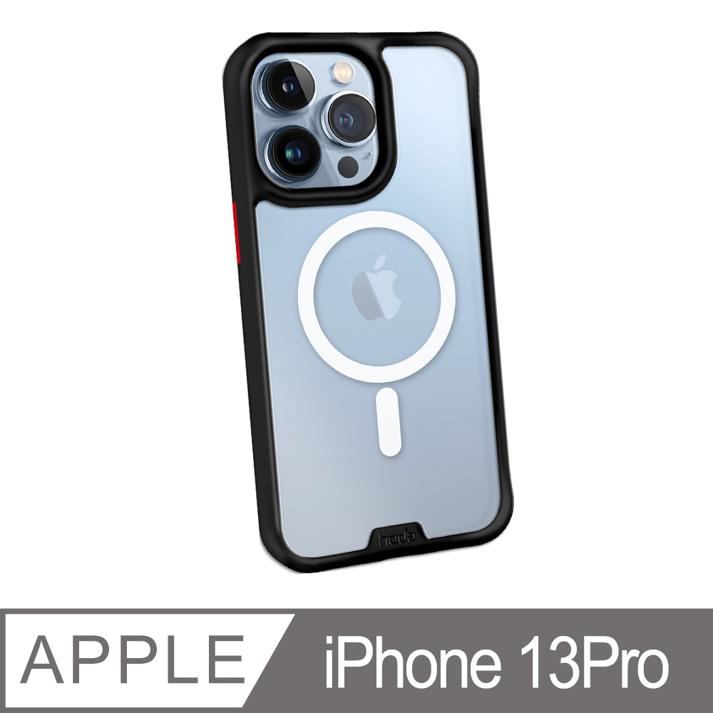 hoda iPhone 13 Pro 6.1吋 MagSafe 柔石軍規防摔保護殼-重裝黑