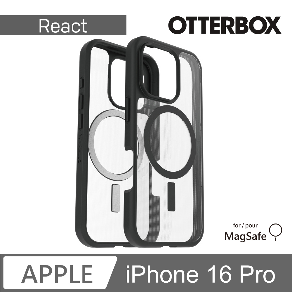 【OtterBox】iPhone 16 Pro 6.3吋 React 輕透防摔殼-黑透(支援MagSafe)