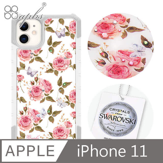 apbs iPhone 11 6.1吋施華洛世奇彩鑽軍規防摔手機殼-蝶舞玫瑰