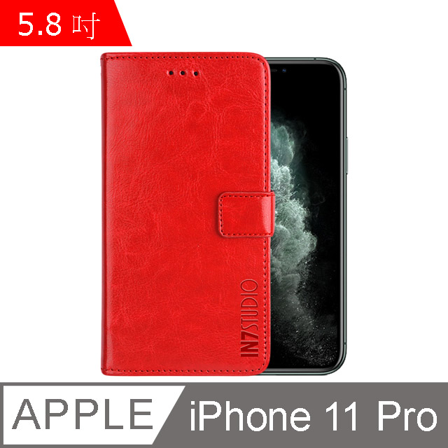 IN7 瘋馬紋 iPhone 11 Pro (5.8吋) 錢包式 磁扣側掀PU皮套 吊飾孔 手機皮套保護殼-紅色