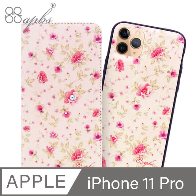 apbs iPhone 11 Pro 5.8吋兩用施華彩鑽磁吸手機殼皮套-月季花