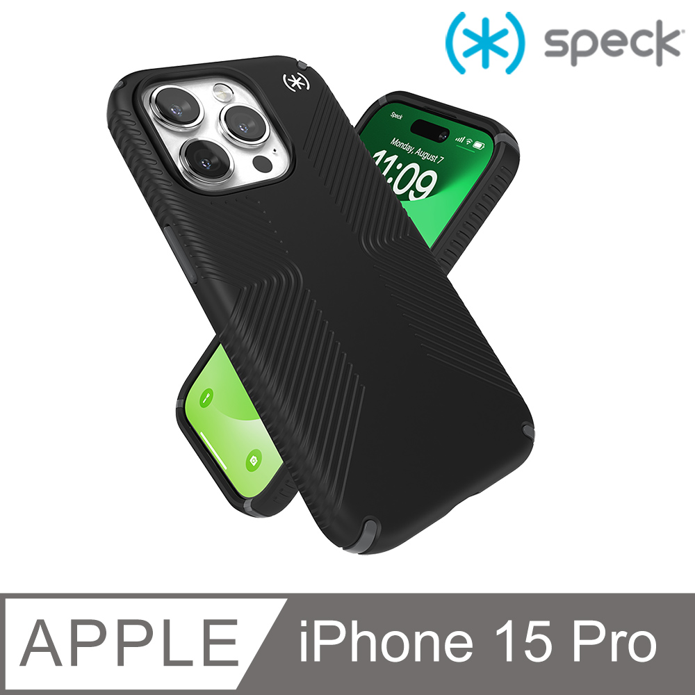 Speck iPhone 15 Pro (6.1吋) Presidio2 Grip MagSafe 磁吸防手滑防摔殼-黑色