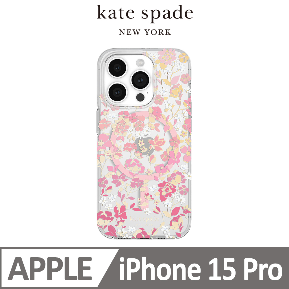 【kate spade】iPhone 15 Pro MagSafe 精品手機殼 桃花紛飛