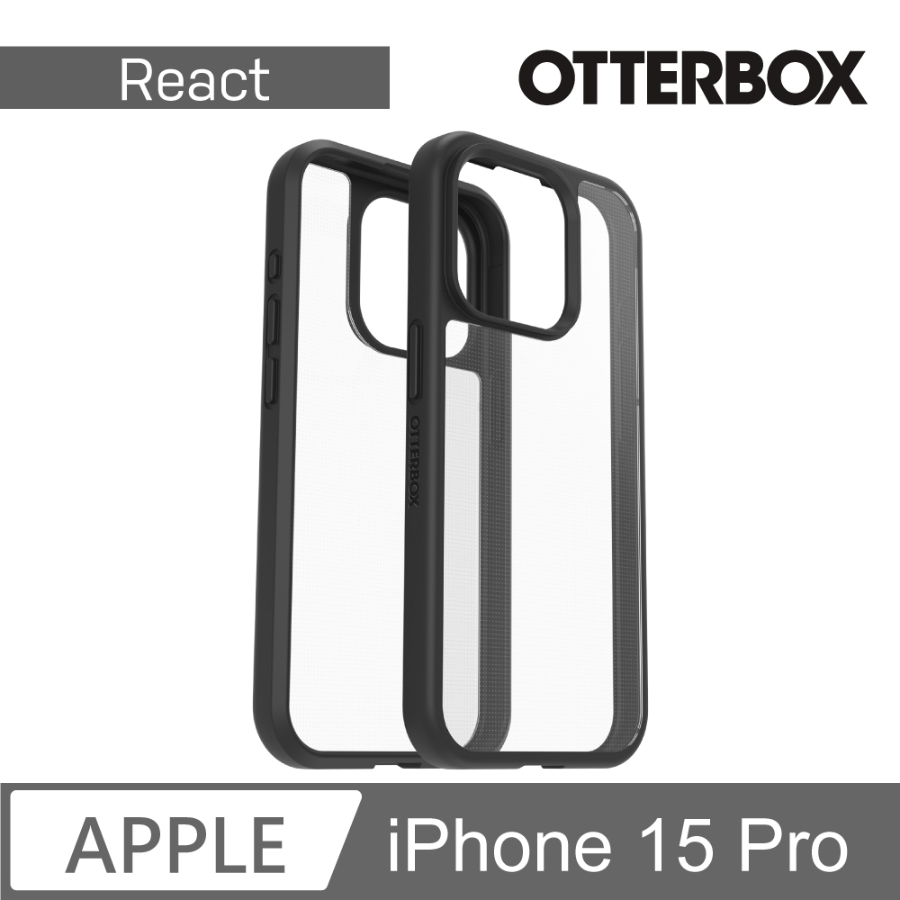 【OtterBox】iPhone 15 Pro 6.1吋 React 輕透防摔殼 (黑透)