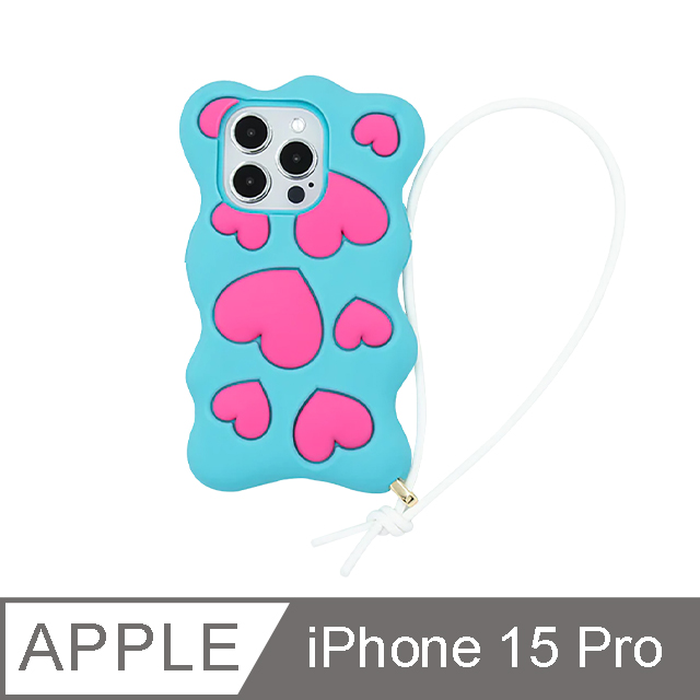 【Candies】iPhone 15 Pro - Happy & Free愛心手機殼(藍)手機殼
