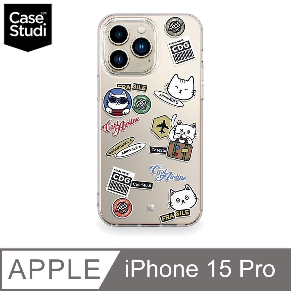CaseStudi iPhone 15 Pro (6.1吋) Cast 透明殼-旅遊貓