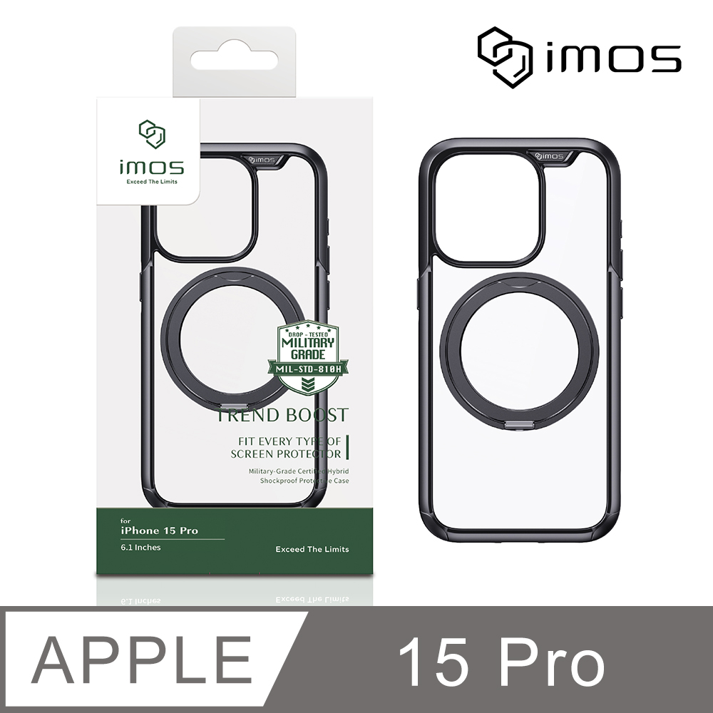 iMOS Apple iPhone 15 Pro 6.1吋 Ｍ系列 磁吸軍規防震保護殼-潮流黑