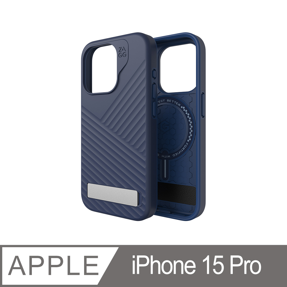 ZAGG iPhone 15 Pro 迪納利支架 藍色磁吸款防摔保護殼
