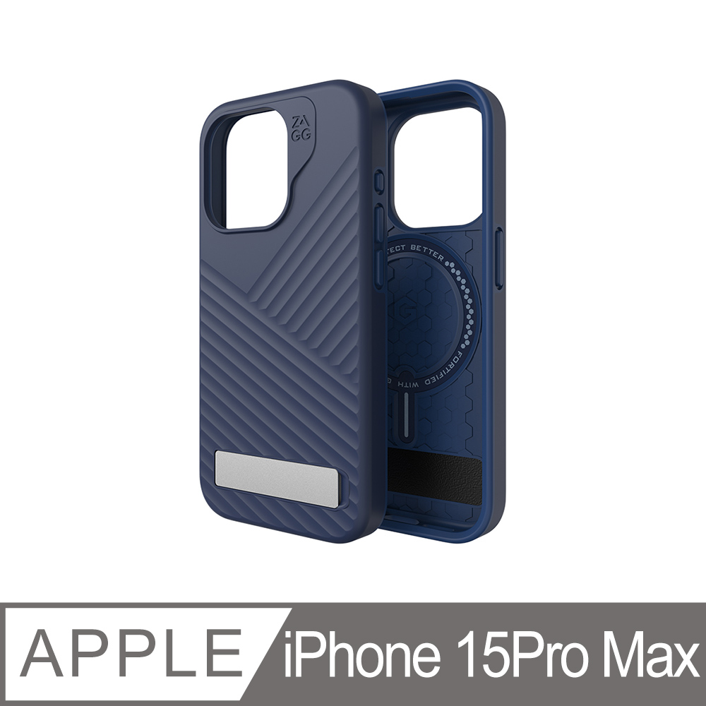 ZAGG iPhone 15 Pro Max 迪納利支架 藍色磁吸款保護殼