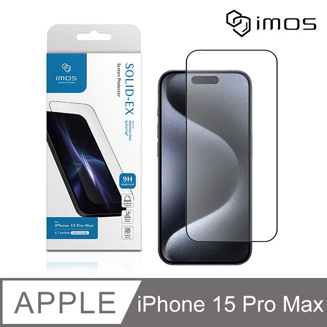 iMOS Apple iPhone 15 Pro Max 6.7吋 9H康寧滿版黑邊玻璃螢幕保護貼(AGbc)