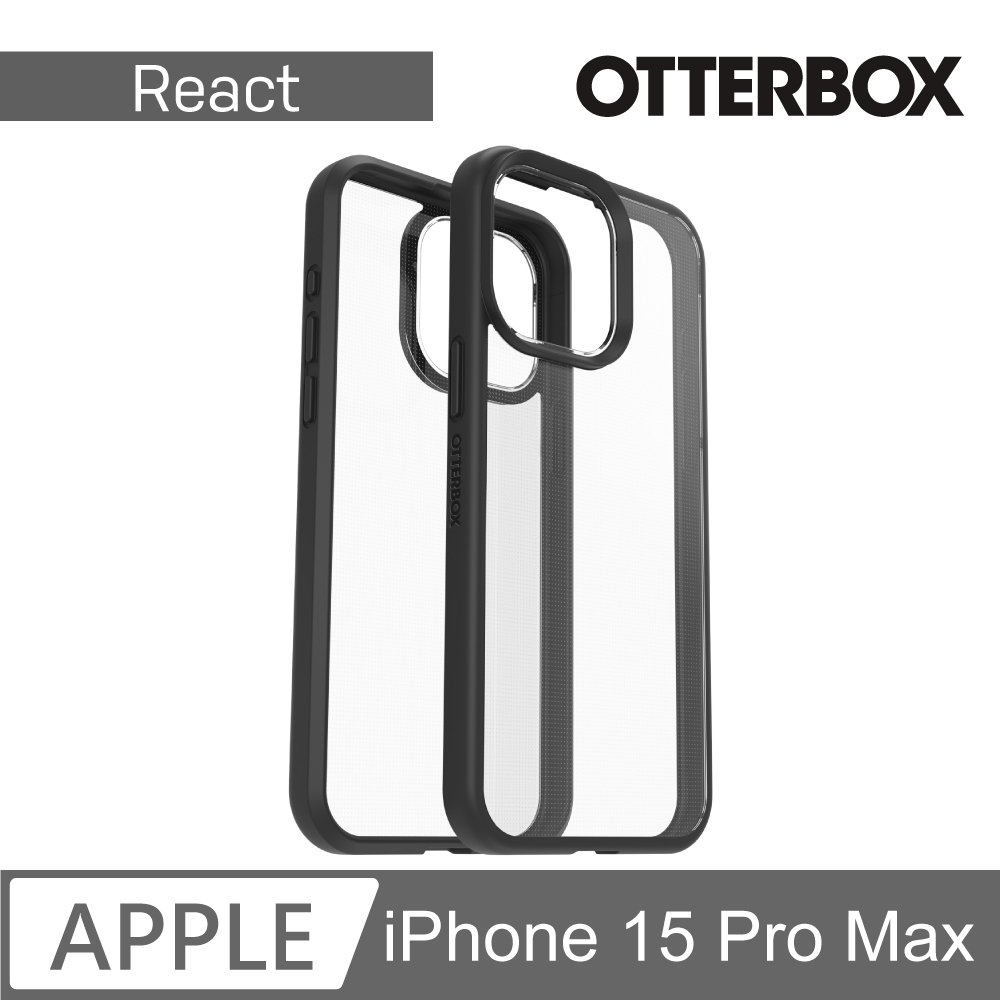 【OtterBox】iPhone 15 Pro Max 6.7吋 React 輕透防摔殼 (黑透)