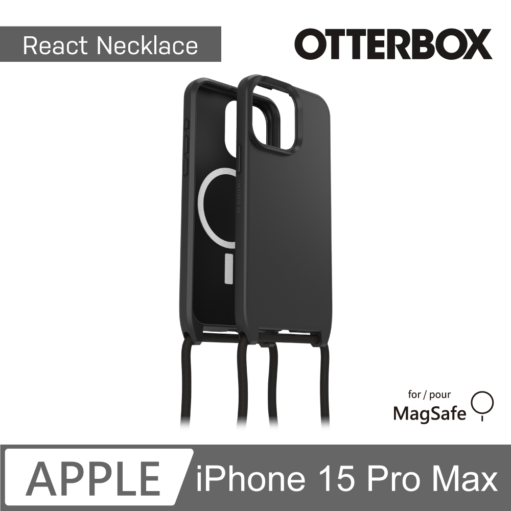 【OtterBox】iPhone 15 Pro Max 6.7吋 ReactNecklace 簡約掛繩輕透防摔殼(黑)