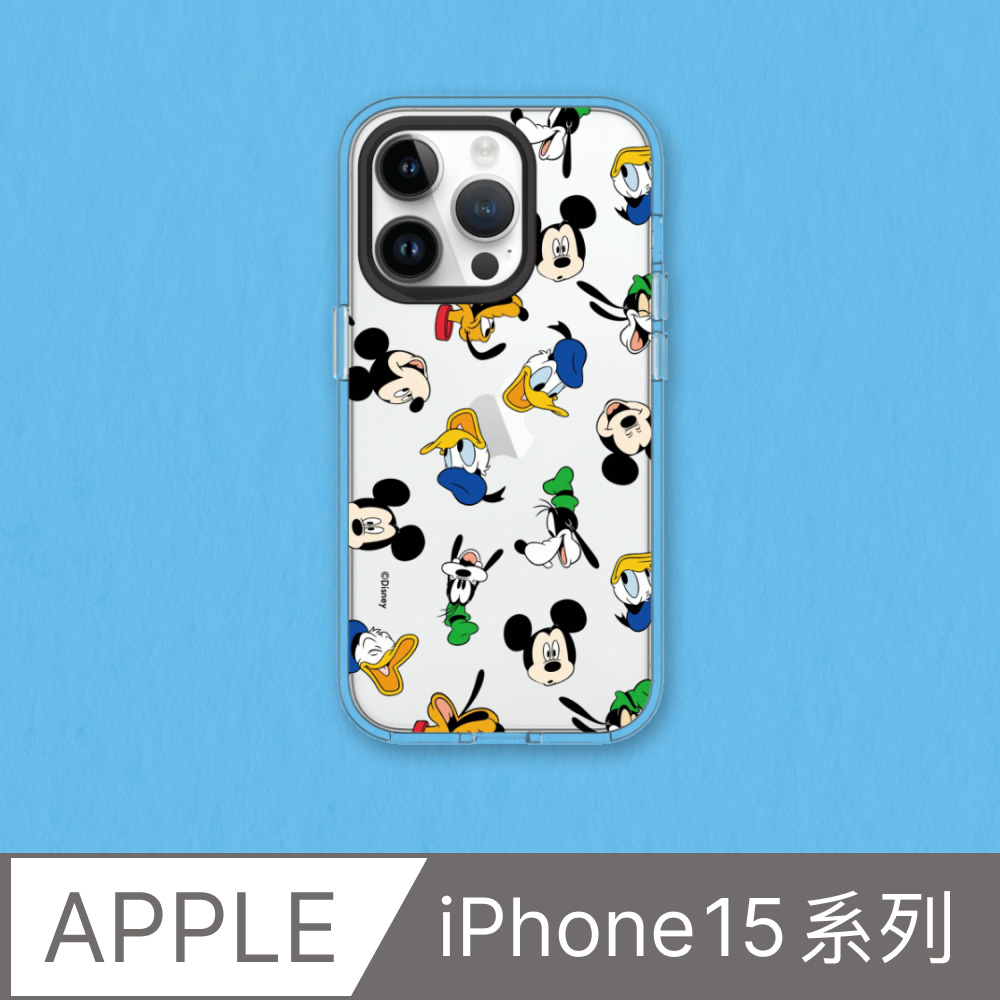 【犀牛盾】iPhone 15系列Clear透明防摔手機殼｜迪士尼-米奇系列-Sticker-米奇與他的朋友